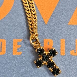 TOVA. Montana Blue Crystal,Gold Cross Pendant Necklace